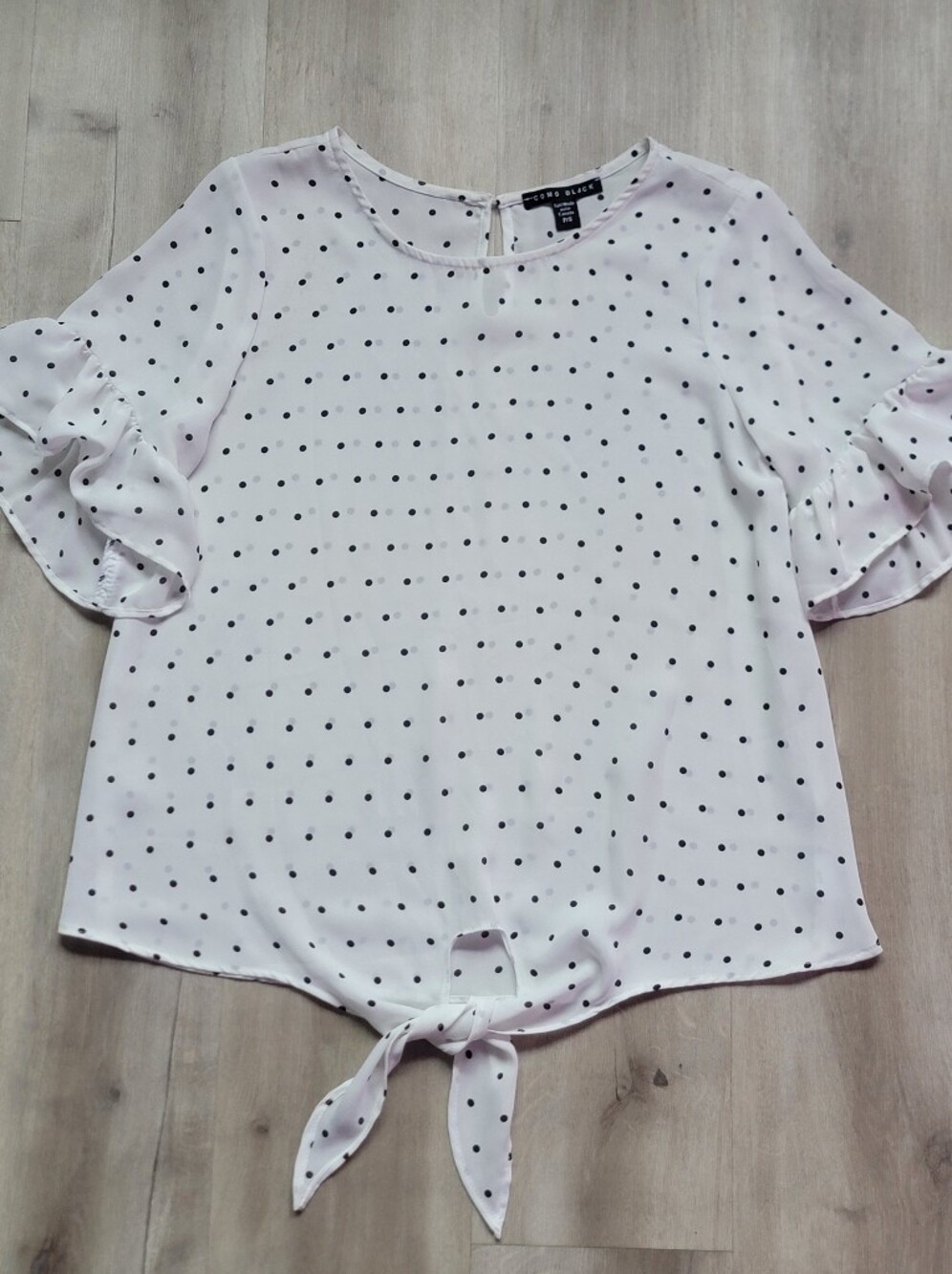 3 FOR $40 COMO BLACK White Polka Dot Ruffle Sleeve Blouse (Made In Canada)